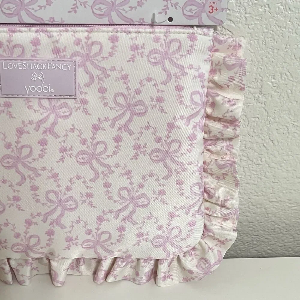 LoveShackFancy x Target Yoobi Coquette Bow Flat Zip Pencil Case with Ruffles NEW